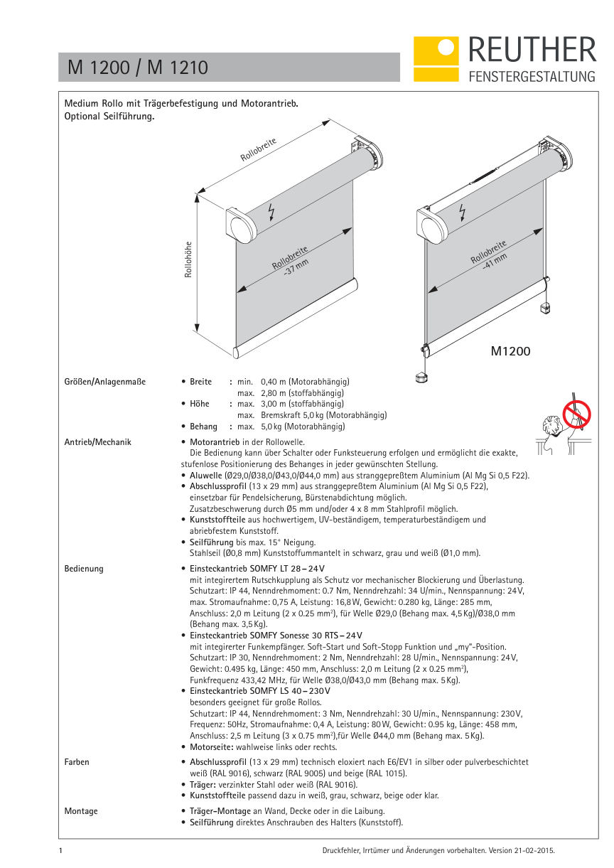 M 1200 / M 1210 – Datenblatt Seite 1