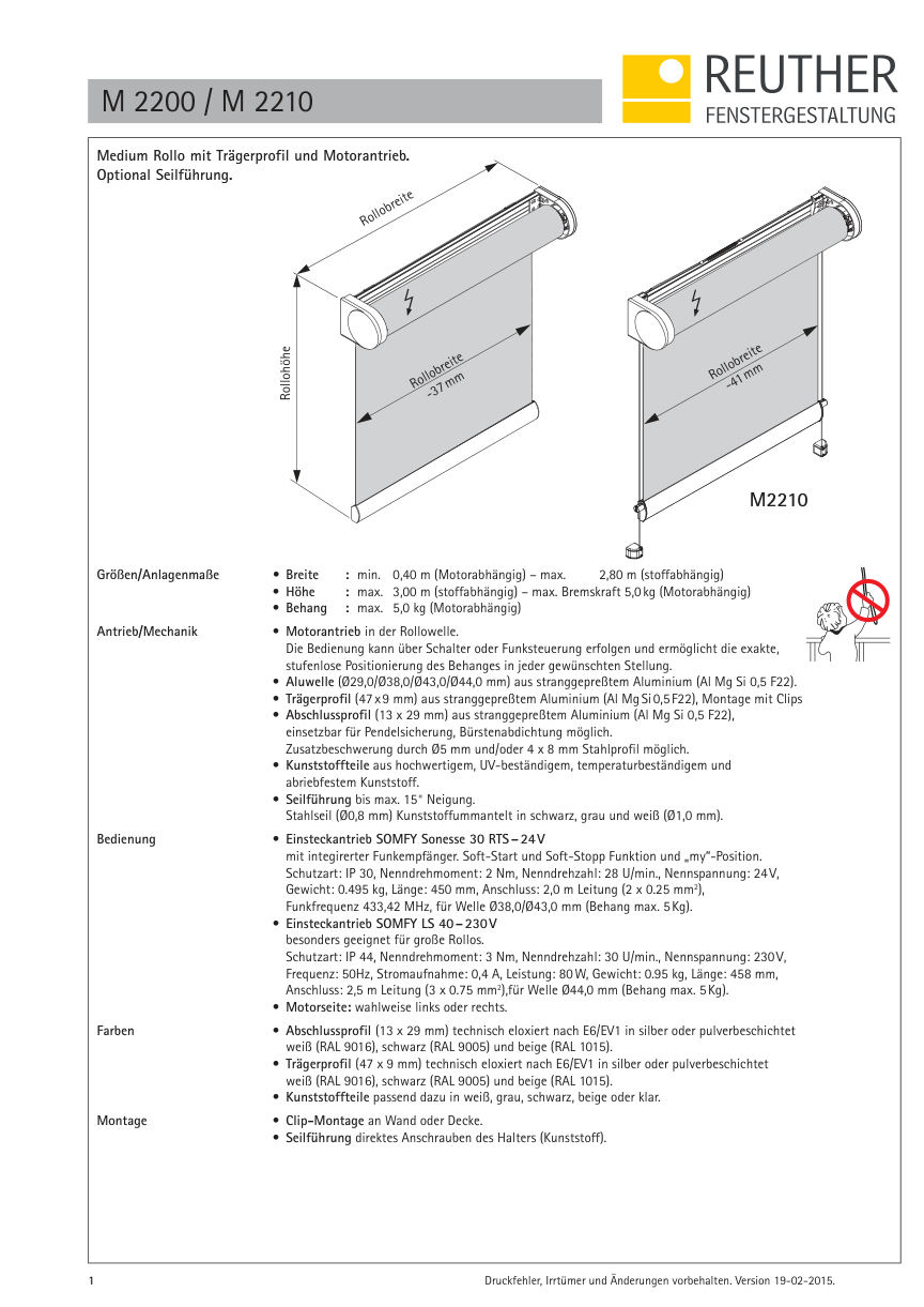 M 2200 / M 2210 – Datenblatt Seite 1