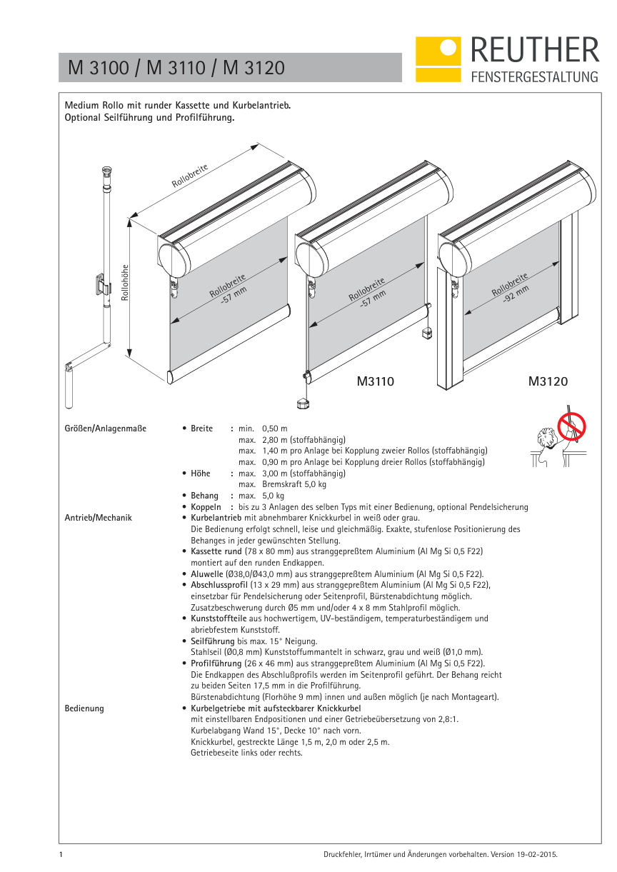 M 3100 / M 3110 / M 3120 – Datenblatt Seite 1