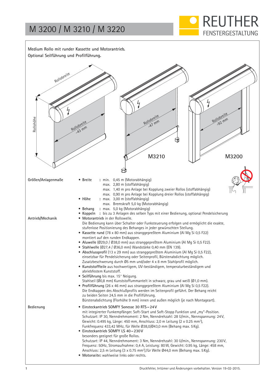 M 3200 / M 3210 / M 3220 – Datenblatt Seite 1