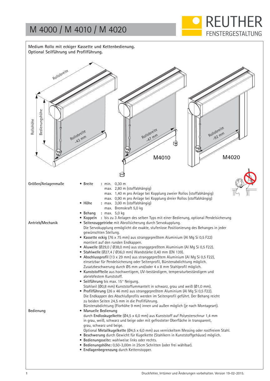 M 4000 / M 4010 / M 4020 – Datenblatt Seite 1