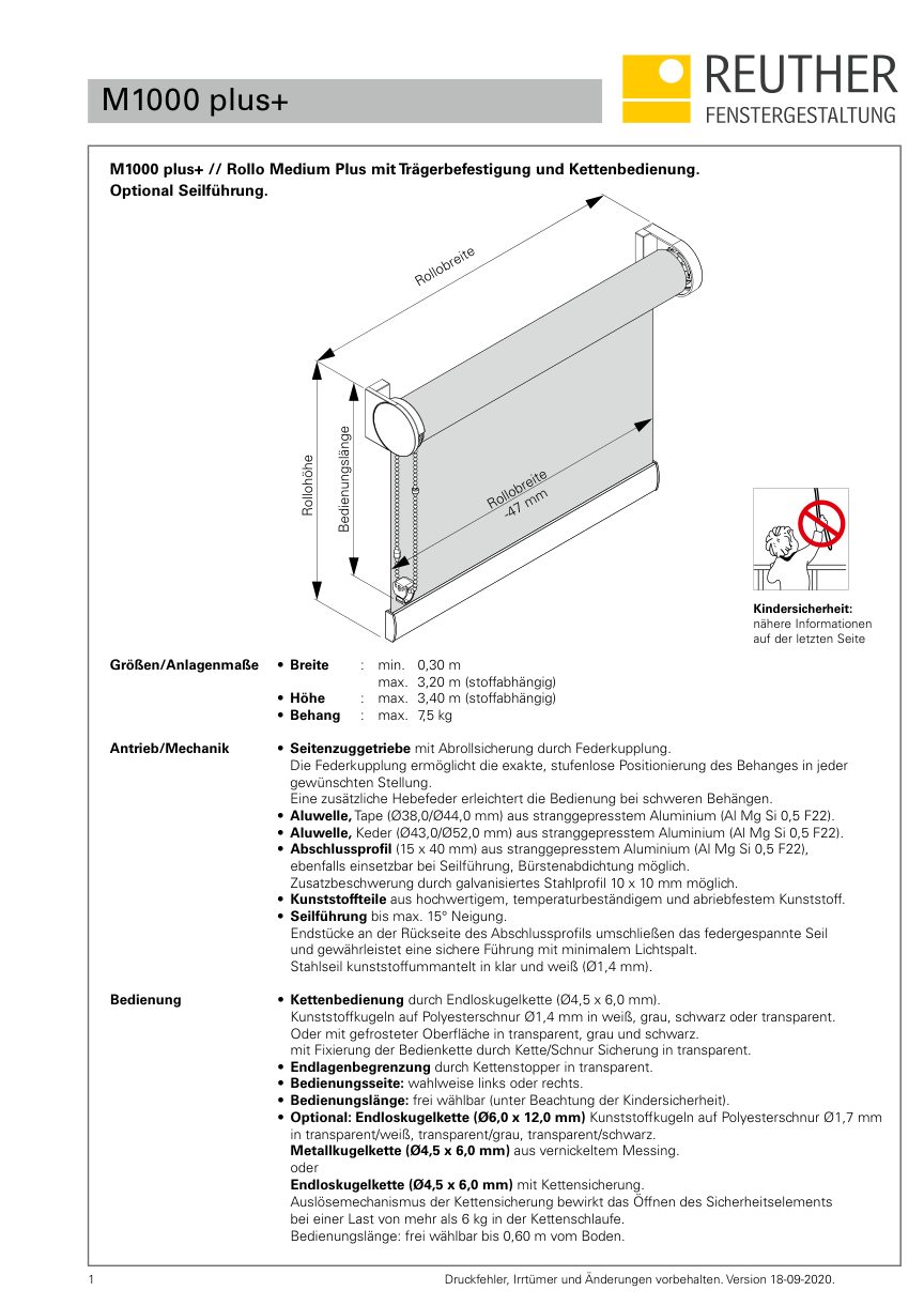 M1000 plus+ – Datenblatt Seite 1