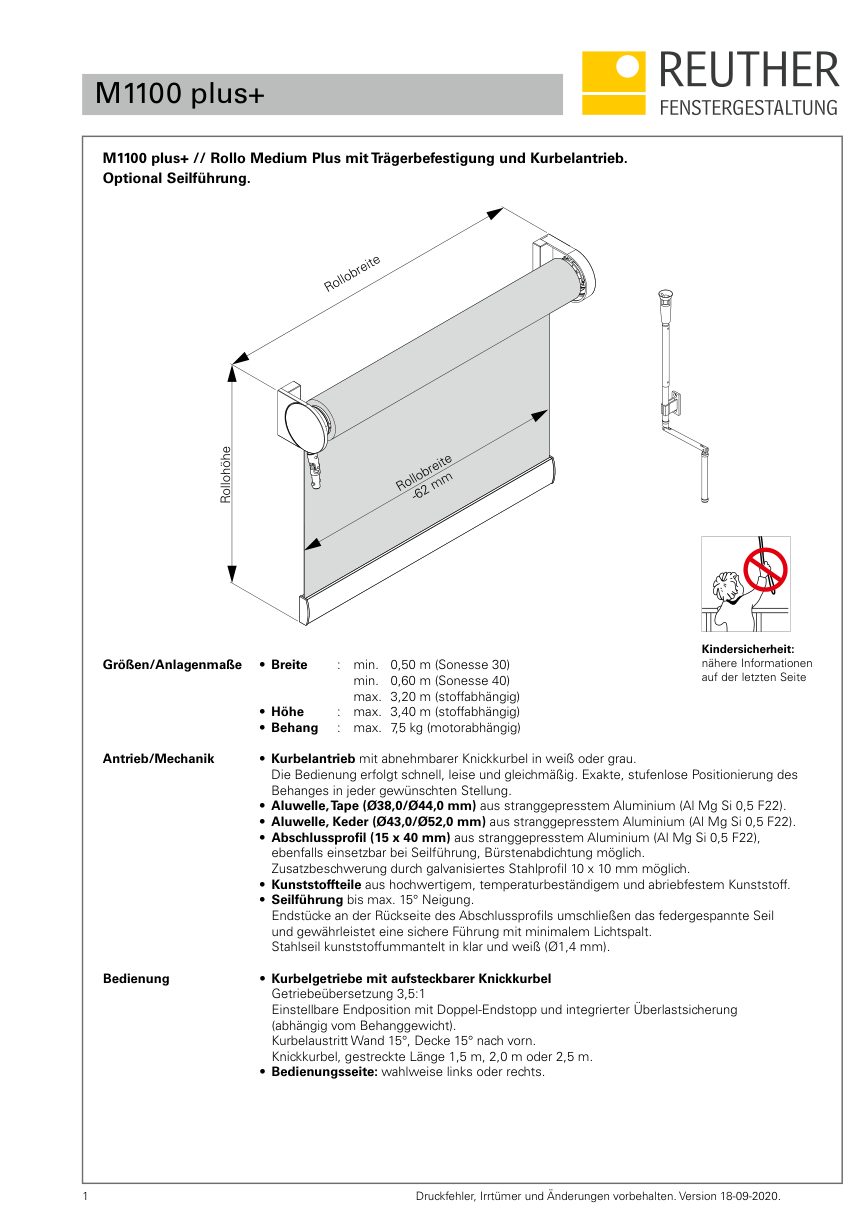 M1100 plus+ – Datenblatt Seite 1