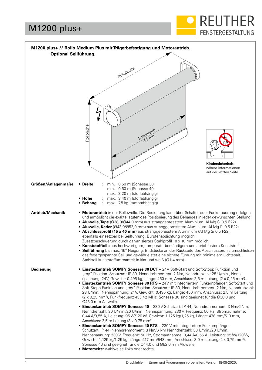 M1200 plus+ – Datenblatt Seite 1