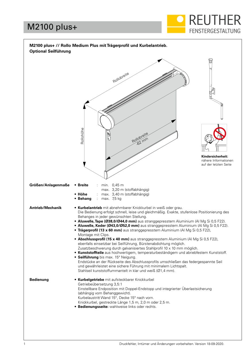 M2100 plus+ – Datenblatt Seite 1