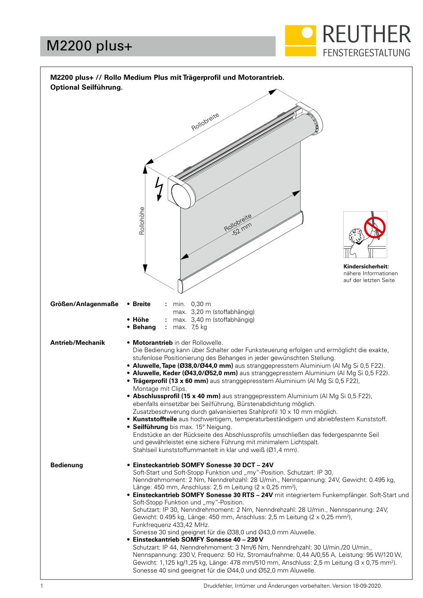 M2200 plus+ – Datenblatt Seite 1