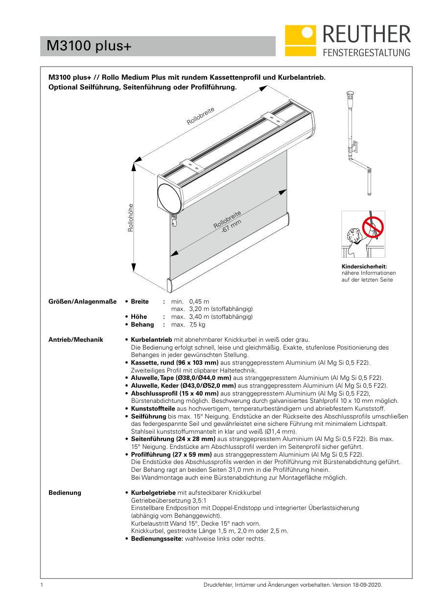 M3100 plus+ – Datenblatt Seite 1