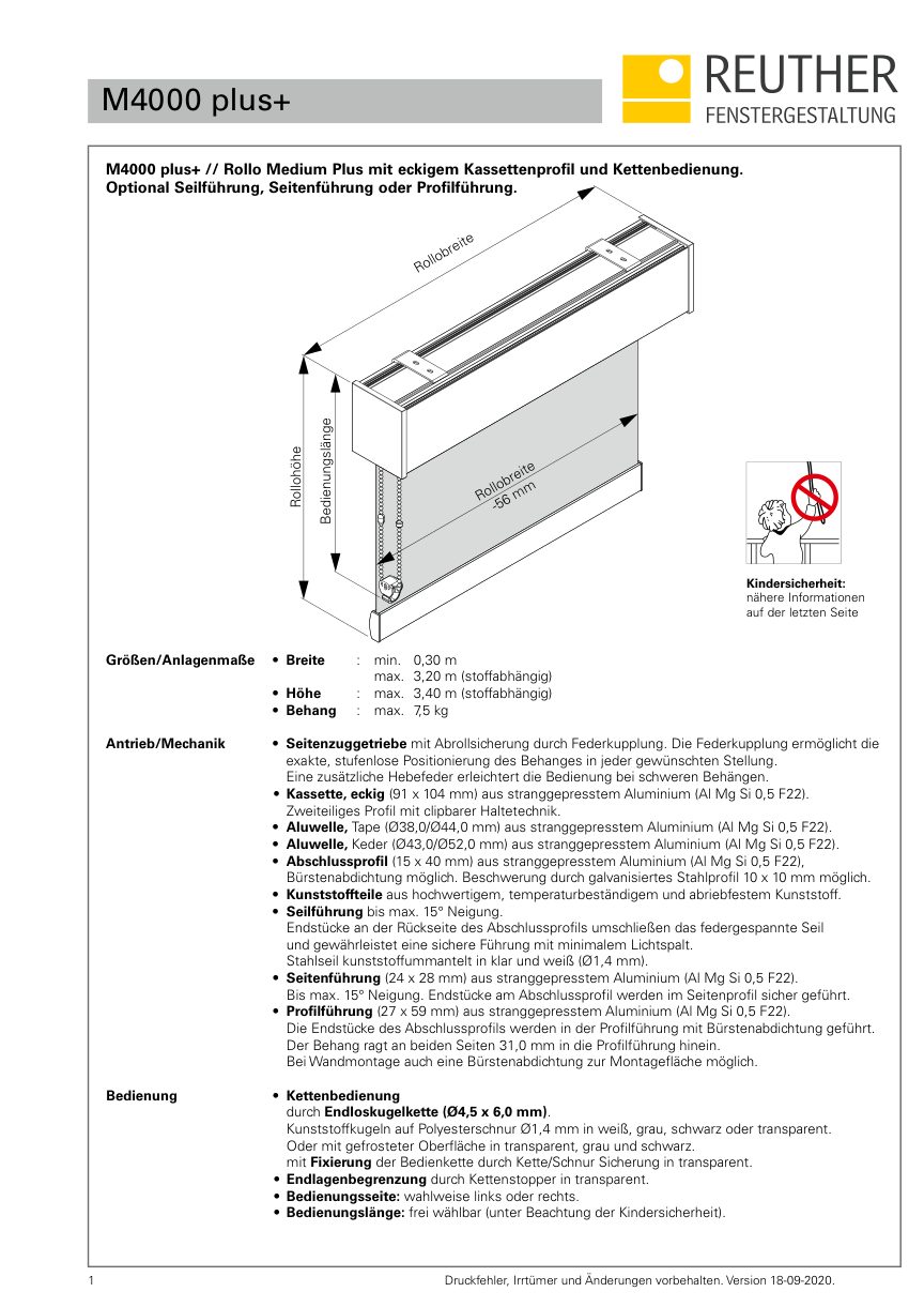 M4000 plus+ – Datenblatt Seite 1