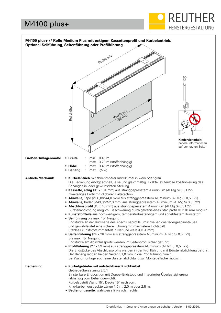 M4100 plus+ – Datenblatt Seite 1