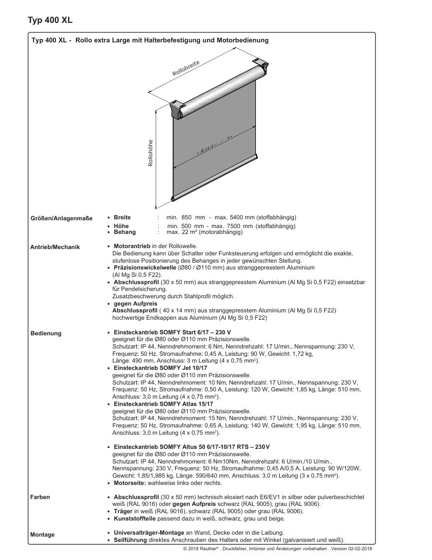 Typ 400 XL – Datenblatt Seite 1